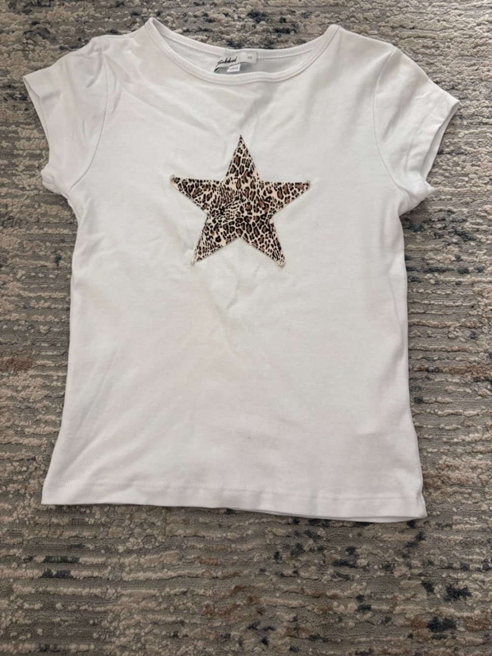 White Kids Tee with Leopard Star Subdued
